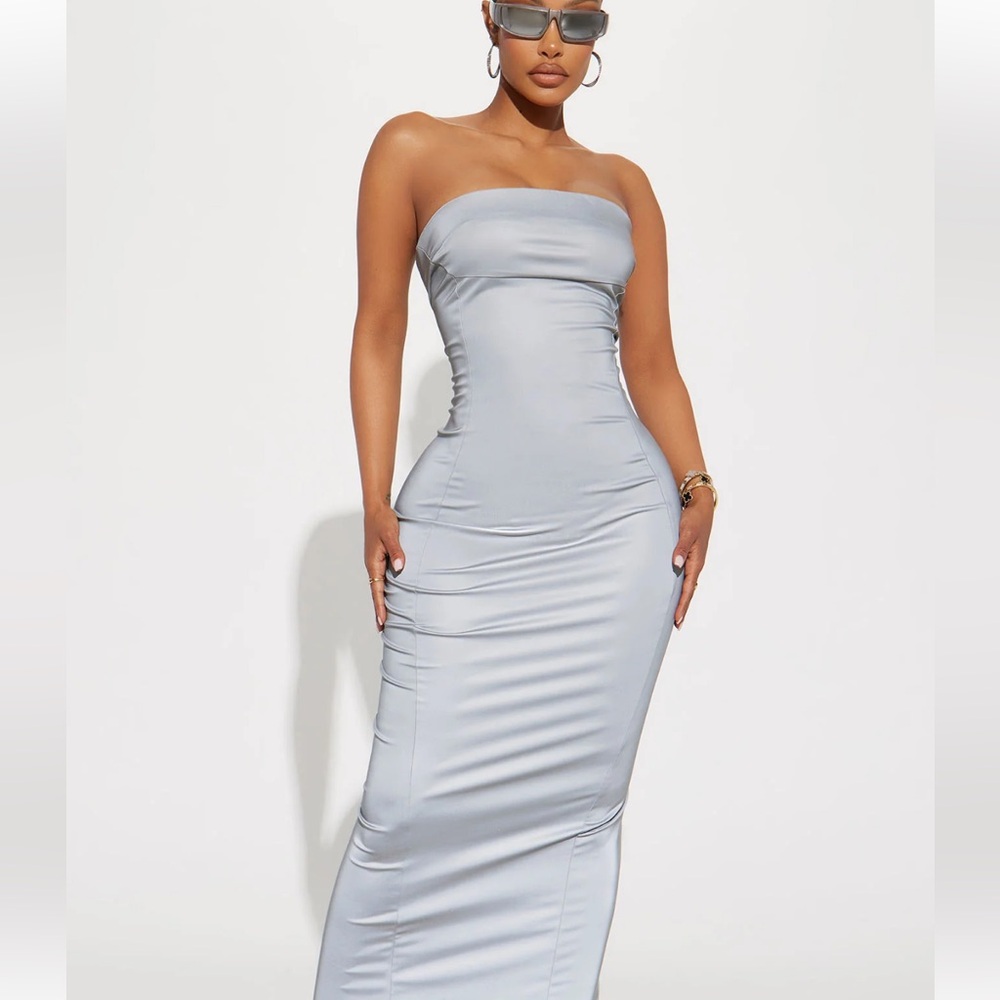 NWT space age 👽 Check Ur Reflective Midi Dress - Silver size xl
